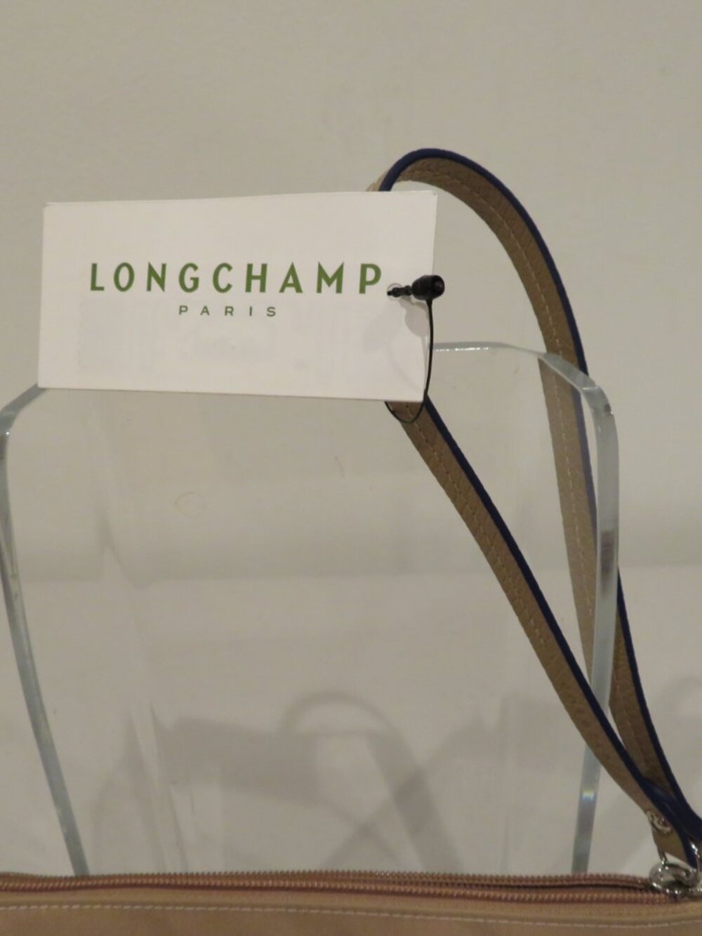 Longchamp Beige Wristlet Blue Logo Leather Trim NWT - Picture 3 of 11